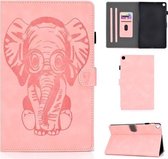 Voor Galaxy Tab A 10.1 (2019) T510 T515 Reliëf Olifant Patroon Horizontaal Flip PU Lederen Case met Magnetische Gesp & Beugel en Kaartsleuf (Roze)