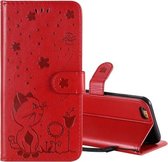 Voor iPhone 6 Cat Bee Embossing Pattern Schokbestendige horizontale flip lederen tas met houder & kaartsleuven & portemonnee (rood)