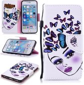Voor iPhone 6 Gekleurd tekeningpatroon Horizontaal Flip TPU + PU lederen hoes met houder & kaartsleuven & portemonnee & lanyard (vlinders meisje)