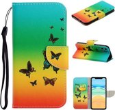 Voor iPhone 11 Gekleurd tekeningpatroon Horizontaal Flip TPU + PU lederen hoes met houder & kaartsleuven & portemonnee & lanyard (regenboogvlinders)
