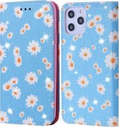 Voor iPhone 12 Pro Max Glittering Daisy magnetische horizontale flip lederen tas met houder & kaartsleuven en fotolijst (blauw)