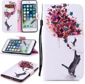 Voor iPhone 8 Plus / 7 Plus Gekleurd tekeningpatroon Horizontaal Flip TPU + PU lederen hoesje met houder & kaartsleuven & portemonnee & lanyard (kat en vlinders)