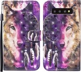 Voor Samsung Galaxy S10 + Gekleurde Tekening Patroon Horizontale Flip Leren Case met Houder & Kaartsleuven & Portemonnee (Windgong Wolf)