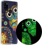 Voor Samsung Galaxy A21s Lichtgevende TPU mobiele telefoon beschermhoes (blauwe uil)