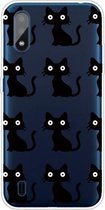 Voor Galaxy A01 schokbestendig geverfd transparant TPU beschermhoes (zwarte katten)