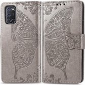 Voor OPPO A52 / A72 / A92 vlinder liefde bloem reliëf horizontale flip lederen tas met beugel / kaartsleuf / portemonnee / lanyard (grijs)