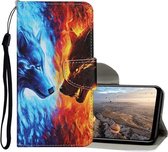 Voor Huawei Y6 (2019) Gekleurd tekeningpatroon Horizontaal lederen flip-hoesje met houder & kaartsleuven & portemonnee (Flame Wolf)