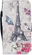 3D Diamond Encrusted Painting Pattern Gekleurde tekening Horizontale Flip PU lederen hoes met houder & kaartsleuven & portemonnee voor iPhone XR (Eiffeltoren)