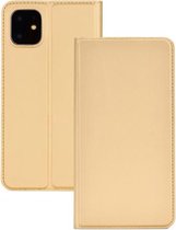 Voor iPhone 11 Ultradunne spanning Gewoon magnetische zuigkaart TPU + PU mobiele telefoonjas met klauwplaat en beugel (goud)