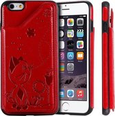 Voor iPhone 6 Plus Cat Bee Embossing Pattern Schokbestendige beschermhoes met kaartsleuven en fotolijst (rood)