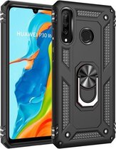 Armor Shockproof TPU + PC beschermhoes voor Huawei P30 Lite, met 360 graden rotatiehouder (zwart)