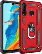 Armor Shockproof TPU + PC beschermhoes voor Huawei P30 Lite, met 360 graden rotatiehouder (rood)