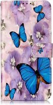 Olie Reliëf Gekleurd Tekening Patroon Horizontale Flip PU Leren Case met Houder & Kaartsleuven & Portemonnee & Fotolijst Voor Galaxy A10 / M10 (Purple Flower Butterfly)