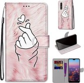 Voor Huawei P20 Pro Gekleurde Tekening Cross Textuur Horizontale Flip PU Lederen Case met Houder & Kaartsleuven & Portemonnee & Lanyard (Roze Handen Hart)