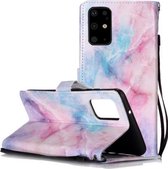 Voor Galaxy S20 + Geschilderd patroon Horizontale lederen flip-hoes met houder en kaartsleuven en portemonnee (roze blauw marmer)