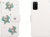 Voor Galaxy S20 Plus horizontale flip effen kleur strass lederen tas met kaartsleuf & portemonnee & houder (drie vlinders)