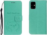 Voor Galaxy A51 reliëf Shiba Inu links en rechts lederen tas met standaard & kaartsleuf & sallet (groen)