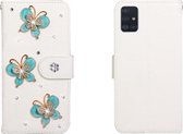 Voor Galaxy A71 Horizontale Flip Effen Kleur Strass Leren Case met Kaartsleuf & Portemonnee & Houder (Drie Vlinders)