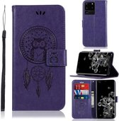 Voor Galaxy S20 Ultra Wind Chime Owl Embossing Pattern Horizontale Flip Leather Case, met houder & kaartsleuven & portemonnee (paars)