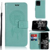 Voor Galaxy S20 Ultra Wind Chime Owl Embossing Pattern Horizontale Flip Leather Case, met houder & kaartsleuven & portemonnee (groen)