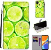 Voor Xiaomi Redmi 9C Gekleurde Tekening Cross Textuur Horizontale Flip PU Lederen Case met Houder & Kaartsleuven & Portemonnee & Lanyard (Groene Citroen)