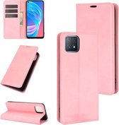 Voor OPPO A72 / A73 5G retro-skin zakelijke magnetische zuignap lederen tas met houder & kaartsleuven en portemonnee (roze)