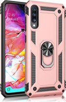 Armor schokbestendige TPU + pc-beschermhoes voor Galaxy A70, met 360 graden rotatiehouder (roségoud)