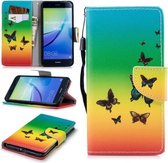 Voor Huawei P10 Lite Gekleurd tekeningpatroon Horizontaal Flip TPU + PU lederen hoesje met houder & kaartsleuven & portemonnee & lanyard (regenboogvlinders)