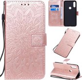 Voor Motorola E7 Geperst Afdrukken Zonnebloem Patroon Horizontale Flip PU Lederen Case met Houder & Kaartsleuven & Portemonnee & Lanyard (Rose Goud)