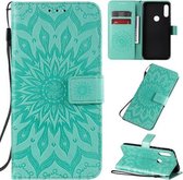 Voor Motorola E7 Geperst Afdrukken Zonnebloempatroon Horizontale Flip PU-lederen Case met Houder & Kaartsleuven & Portemonnee & Lanyard (Groen)