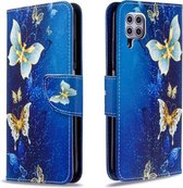 Voor Huawei P40 Lite Gekleurde Tekening Horizontale Flip Leren Case met Houder & Kaartsleuven & Portemonnee (Gouden Vlinder)