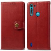 Voor Moto G8 Power Lite retro effen kleur lederen gesp telefoonhoes met fotolijst & kaartsleuf & portemonnee & beugel functie (rood)