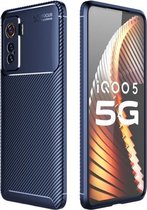 Voor VIVO IQOO５ koolstofvezel textuur schokbestendig TPU-hoesje (blauw)