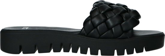 Manfield - Dames - Zwarte slippers met gevlochten detail - Maat 39 | bol.com