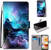 Voor LG K61 Gekleurde Tekening Cross Textuur Horizontale Flip PU Lederen Case met Houder & Kaartsleuven & Portemonnee & Lanyard (Kleurrijke Wolken)