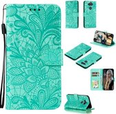 Voor LG K31 Kant Bloem Embossing Patroon Horizontale Flip Leren Hoes, met Houder & Kaartsleuven & Portemonnee & Fotolijst & Lanyard (Groen)