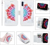 Voor Samsung Galaxy A11 Afdrukken Tweekleurig Half Mandala-patroon Dubbelzijdige magnetische gesp Horizontale flip lederen tas met houder & kaartsleuven & portemonnee & fotolijst & lanyard (w