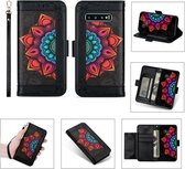 Voor Samsung Galaxy S10 Afdrukken Tweekleurig Half Mandala-patroon Dubbelzijdige magnetische gesp Horizontale flip lederen tas met houder & kaartsleuven & portemonnee & fotolijst & lanyard (z