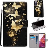 Voor Samsung Galaxy S20 FE 5G Gekleurde Tekening Cross Textuur Horizontale Flip PU Lederen Case met Houder & Kaartsleuven & Portemonnee & Lanyard (Golden Butterfly Group)