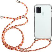 Voor Samsung Galaxy A21s Four-Corner Anti-Fall transparante TPU beschermhoes met lanyard (oranjegeel)