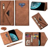 Voor Samsung Galaxy Note9 Skin Feel Rits Horizontale Flip Leren Case met Houder & Kaartsleuven & Fotolijst & Lanyard & Lang Touw (Bruin)