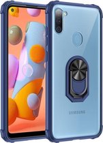 Voor Samsung Galaxy A11 schokbestendig transparant TPU + acryl beschermhoes met ringhouder (blauw)