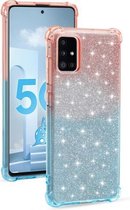 Voor Samsung Galaxy A71 5G gradiënt glitter poeder schokbestendig TPU beschermhoes (oranje blauw)