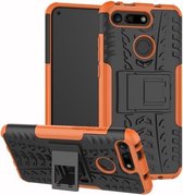 Bandentextuur TPU + PC schokbestendig telefoonhoesje voor Huawei Honor V20, met houder (oranje)