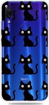 Mode Zachte TPU Case 3D Cartoon Transparante Zachte Siliconen Cover Telefoon Gevallen Voor Xiaomi Redmi Note7 Pro / Redmi Note7 / Redmi Note7S (Zwarte Kat)