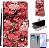 Voor Geschikt voor Xiaomi Redmi 9A Gekleurde Tekening Cross Textuur Horizontale Flip PU Lederen Case met Houder & Kaartsleuven & Portemonnee & Lanyard (Pink Rose Garden)