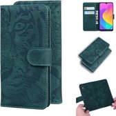 Voor Xiaomi Mi A3 / CC9e Tiger Embossing Pattern Horizontale Flip lederen tas met houder & kaartsleuven & portemonnee (groen)