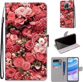 Voor Xiaomi Redmi 10X 5G / 10X Pro 5G Gekleurde tekening Cross Texture Horizontale Flip PU lederen tas met houder & kaartsleuven & portemonnee & lanyard (Pink Rose Garden)