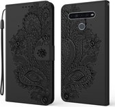 Voor LG K41s / K51s 3D Pauw Reliëfpatroon Horizontale Flip Leren Case met Houder & Kaartsleuf & Portemonnee & Lanyard (Zwart)