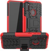 Voor Samsung Galaxy M11 Tyre Texture Shockproof TPU + PC beschermhoes, met houder (rood)